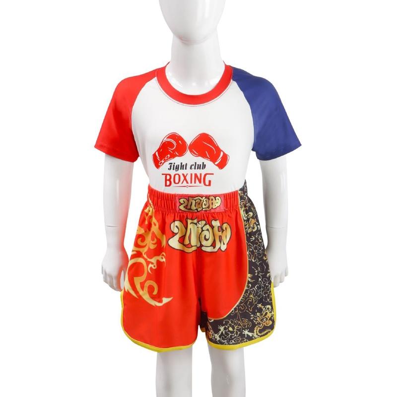 Kids Boxing Set - Sparring Shorts And Tights - Bright Green - Hot Printing Red Gold Dragon - M