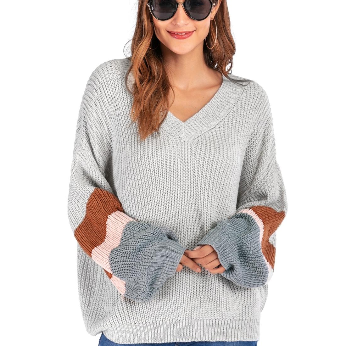 Fashion Casual V-Neck Sweater - White S