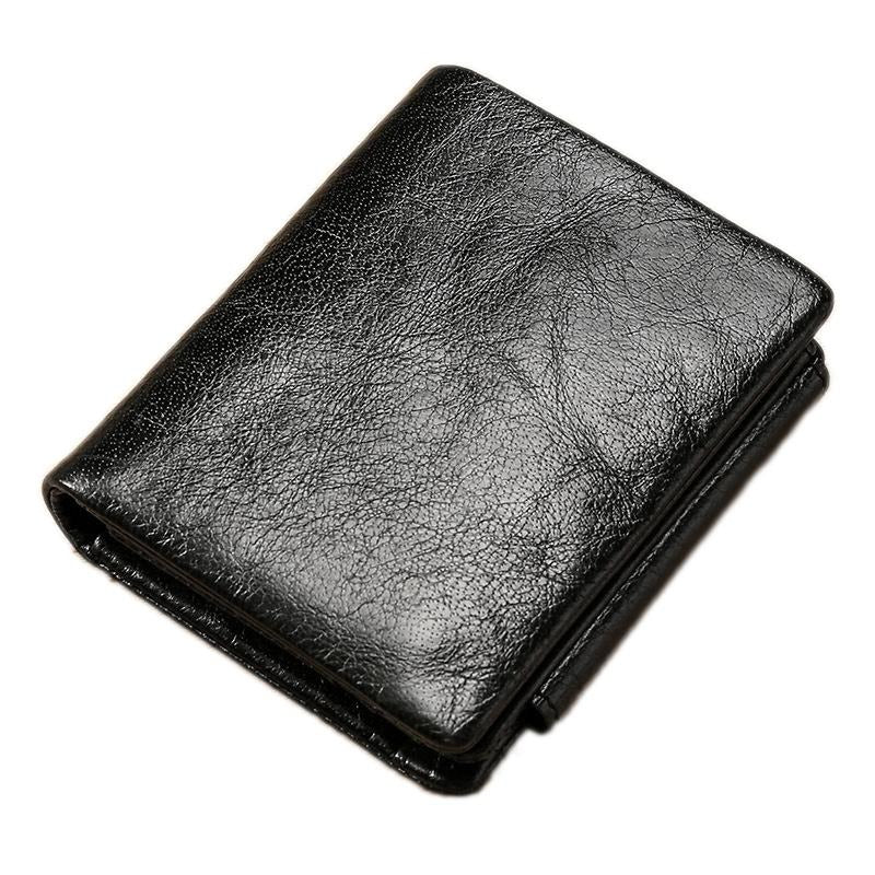 Men Rfid Leather Tri-fold Wallet - Genuine Leather - Coffee