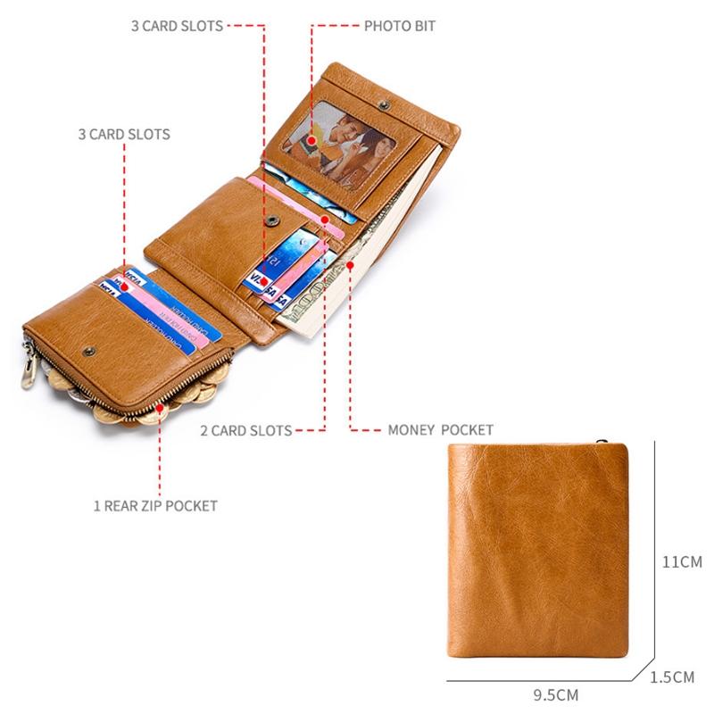 Men Rfid Leather Tri-fold Wallet - Genuine Leather - Coffee