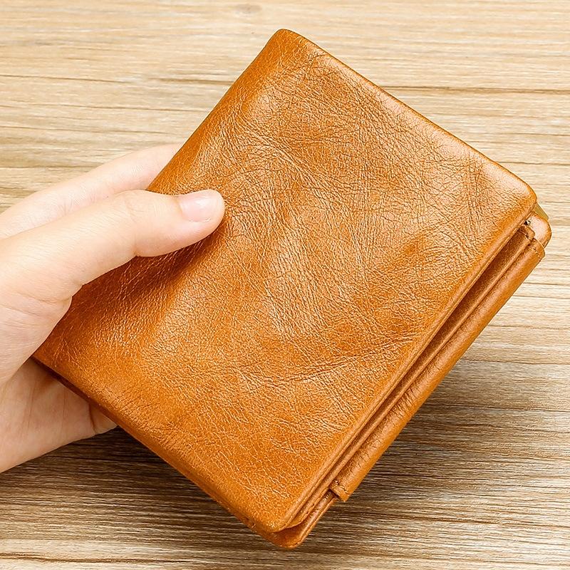 Men Rfid Leather Tri-fold Wallet - Genuine Leather - Coffee