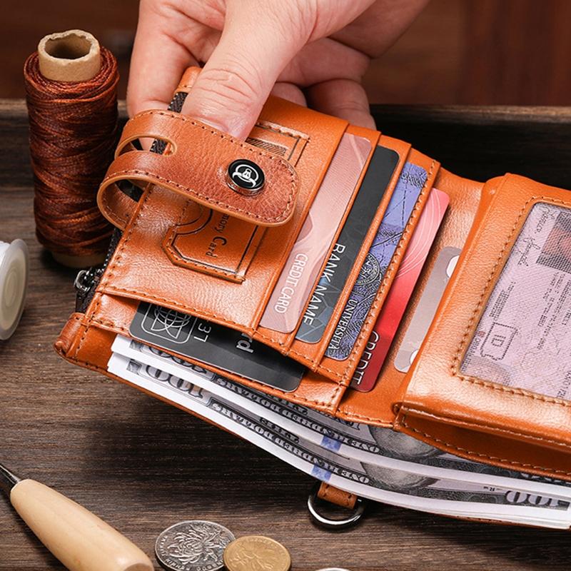 Rfid-protected Cowhide Wallet - Secure & Stylish - Coffee