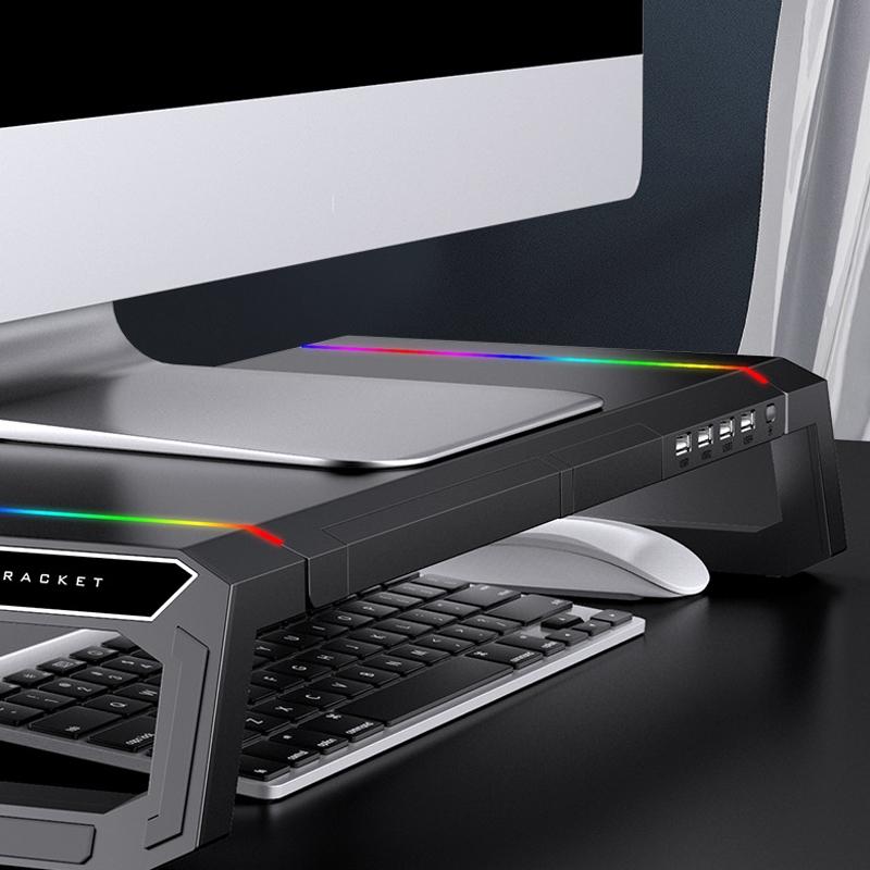 Foldable Laptop Stand with Rgb Lighting & Usb Expansion - Monitor Rack - Obsidian Black