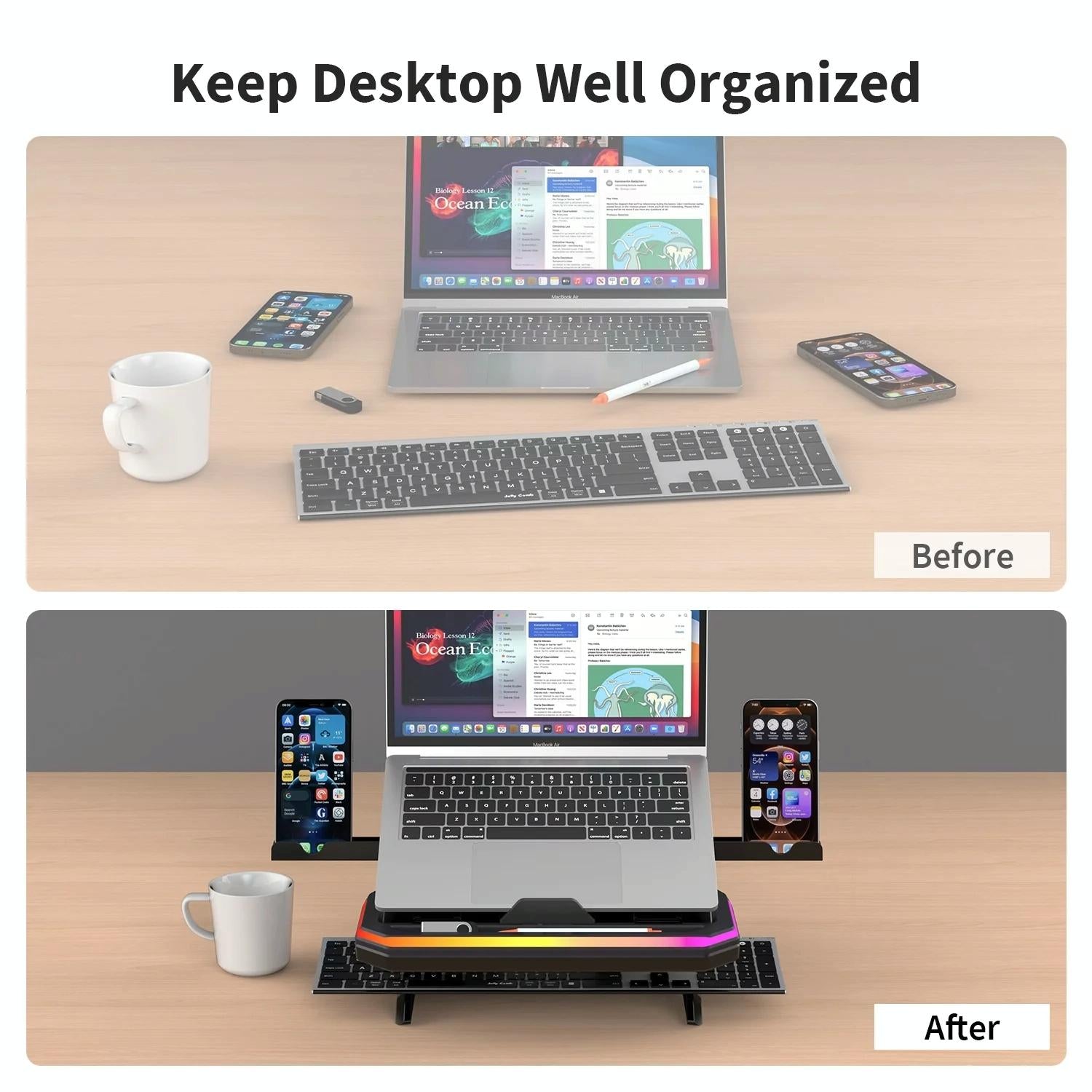 Adjustable Laptop Stand with 9 Levels of Lighting - Pink