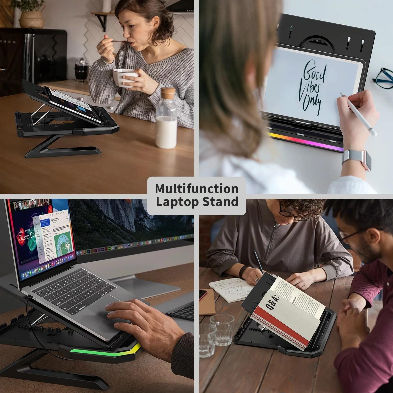 Adjustable Laptop Stand with 9 Levels of Lighting - Pink