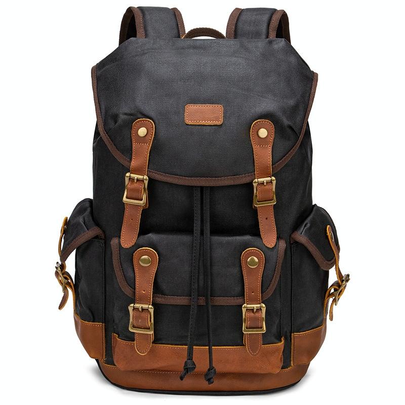 Travel-ready Retro Canvas Backpack - Spacious Design - Black