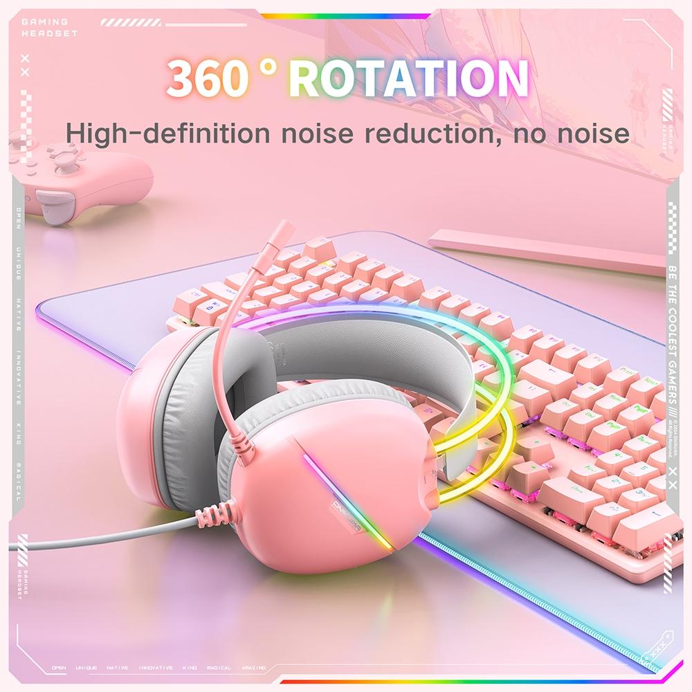 Rgb Light Gaming Headset 2M Cable - Pink