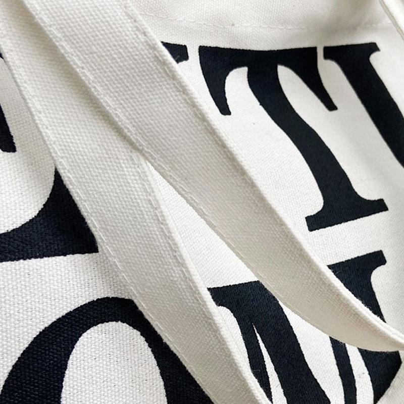 Black Women Canvas Shoulder Tote Printed Letters