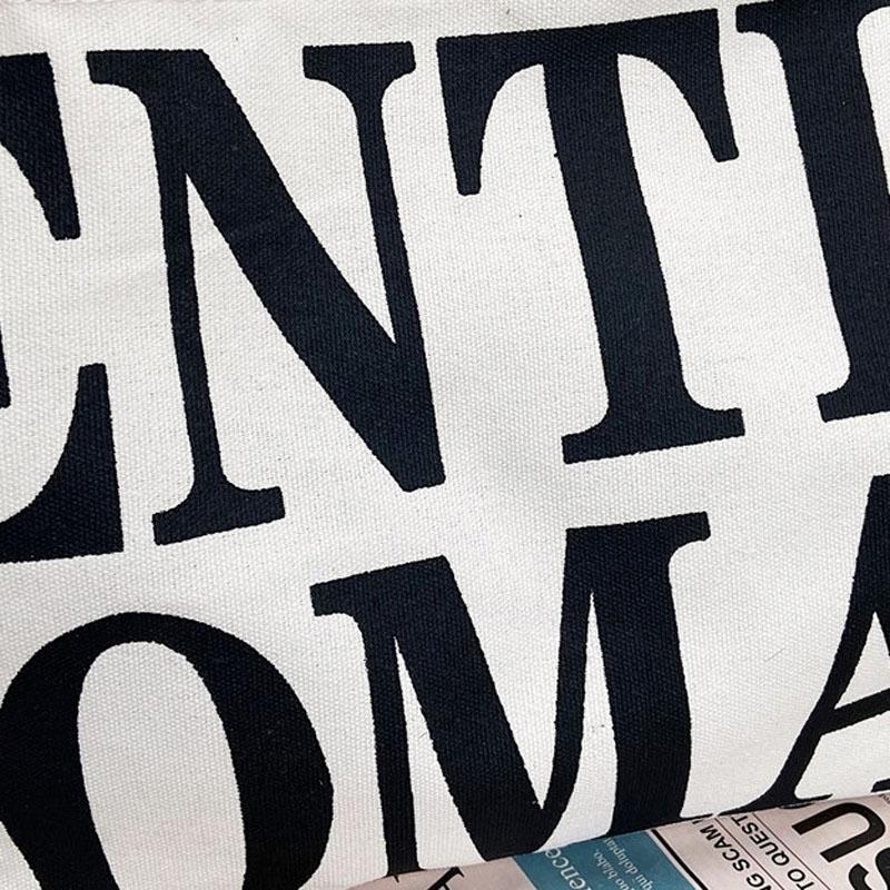 Black Women Canvas Shoulder Tote Printed Letters