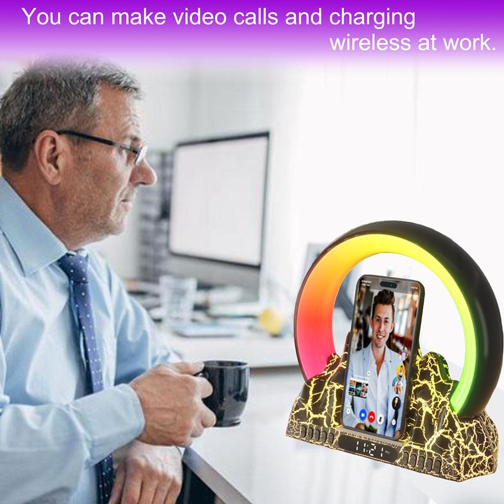 Wireless Charger With Alarm Clock & Bluetooth Speaker - White