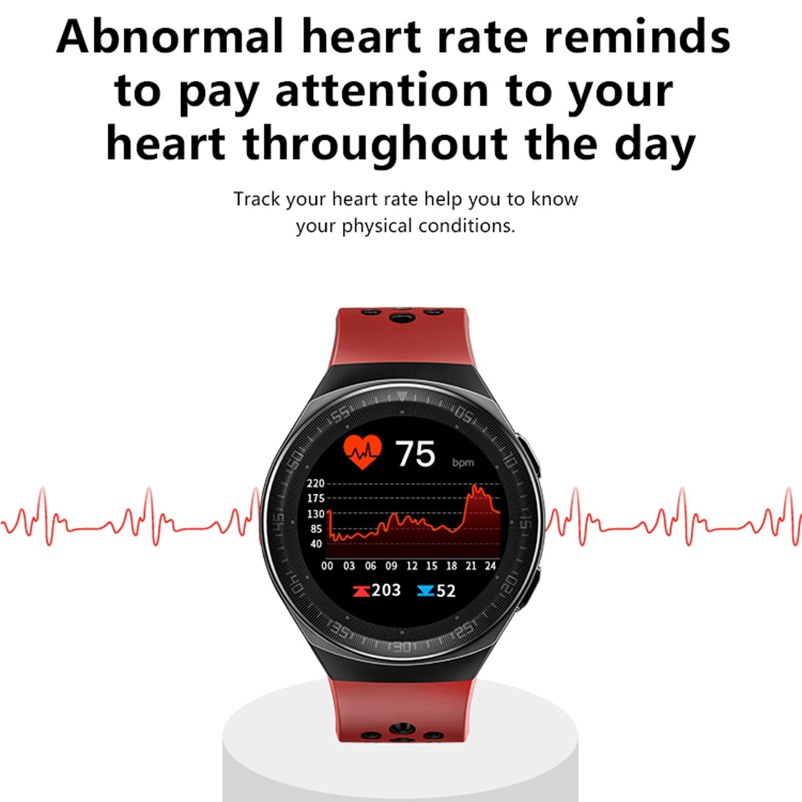 1.28 Inch Ip67 Waterproof Smart Watch With Bluetooth Call Sleep & Heart Rate Monitoring - Red