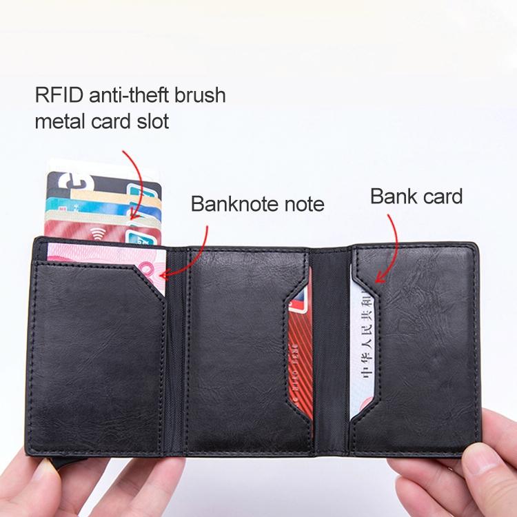 Aluminum Rfid Card Holder with Automatic Pop-up Function - Coffee