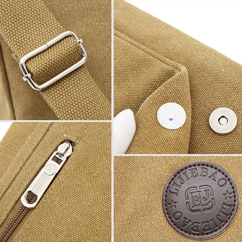 Simple Canvas Shoulder Bag For Men Casual Messenger Schoolbag - Coffee