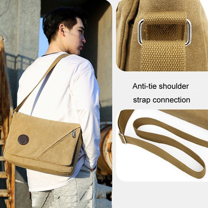 Simple Canvas Shoulder Bag For Men Casual Messenger Schoolbag - Coffee
