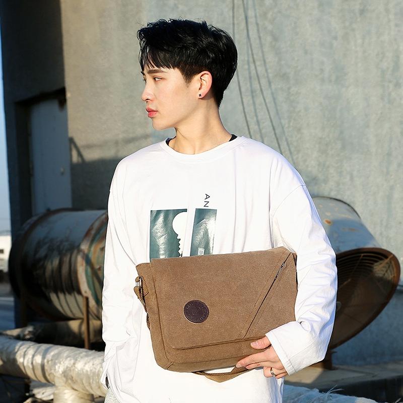 Simple Canvas Shoulder Bag For Men Casual Messenger Schoolbag - Coffee