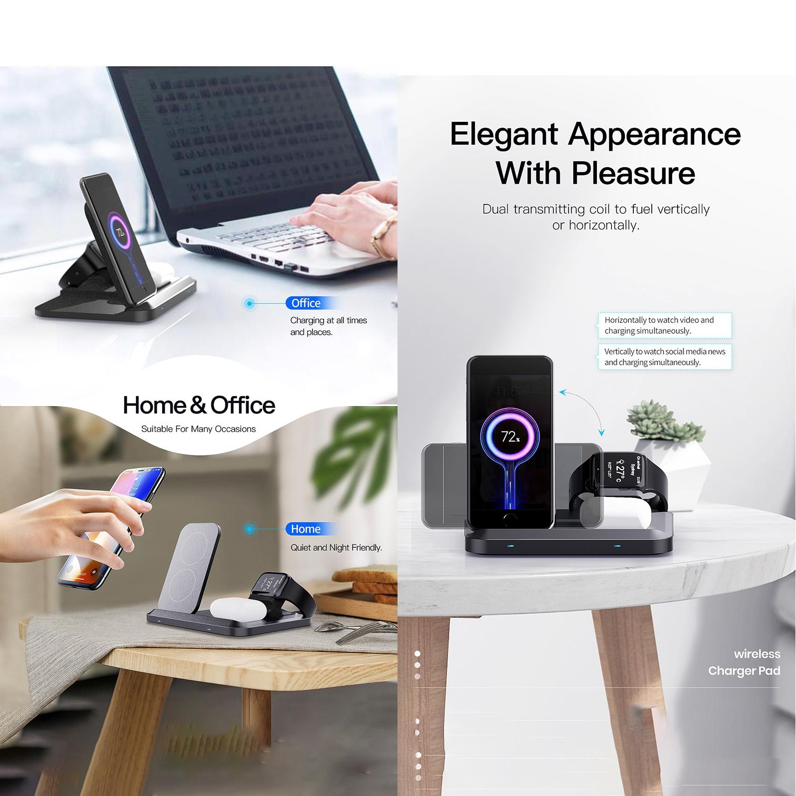 15W 3 In 1 Foldable Wireless Charger - White