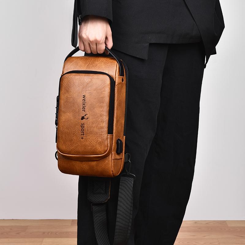 Waterproof Anti Theft Crossbody Backpack For Men - Light Brown