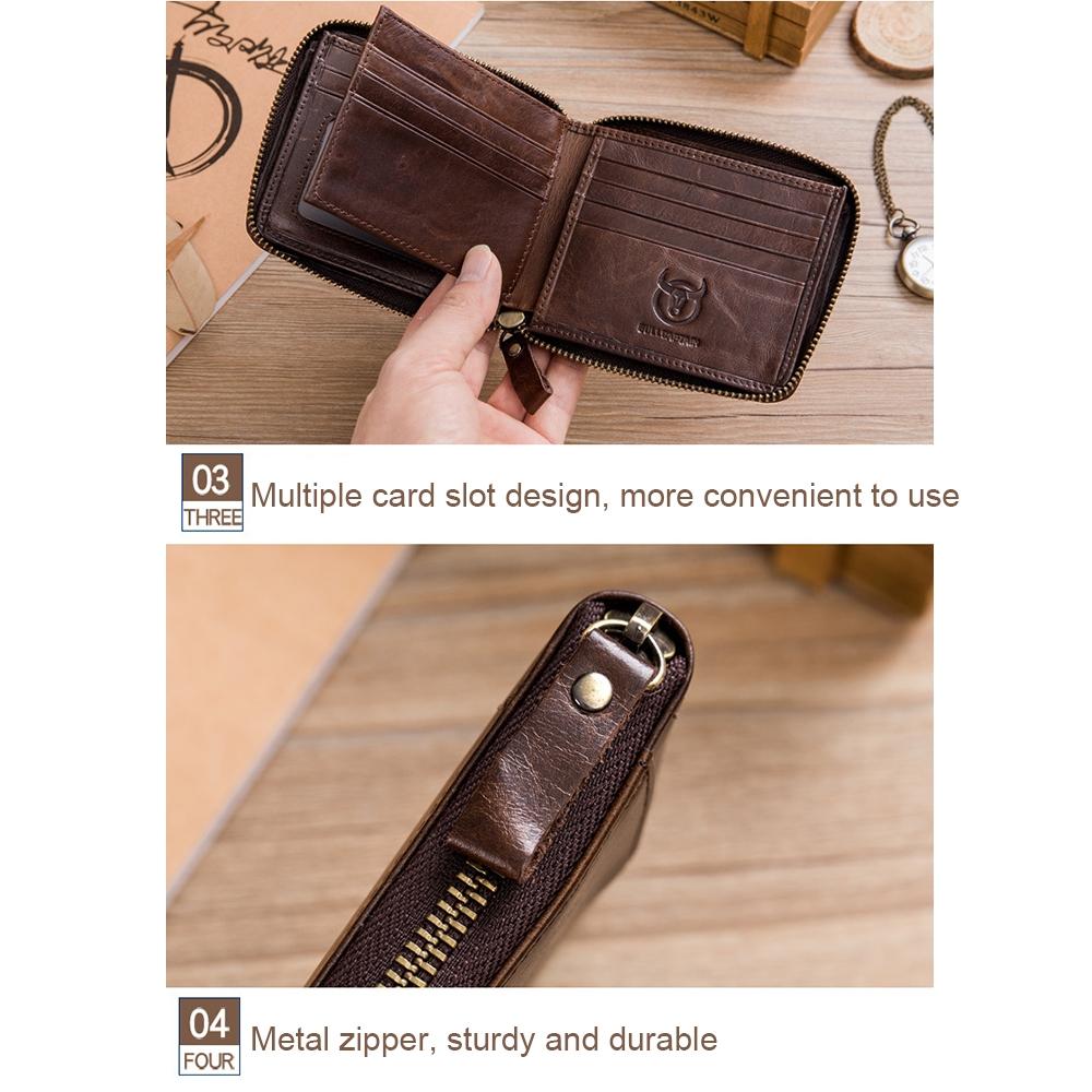 Zippered Cowhide Card Holder with Rfid Protection - Coffee