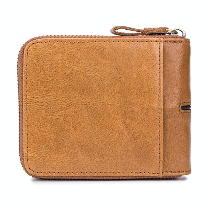 Zippered Cowhide Card Holder with Rfid Protection - Coffee