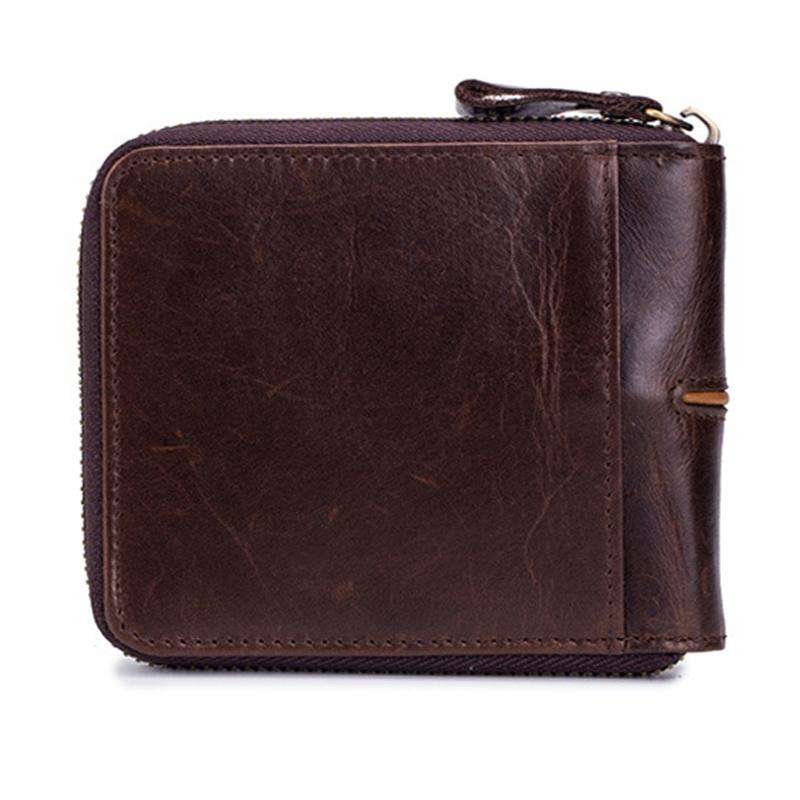 Zippered Cowhide Card Holder with Rfid Protection - Coffee