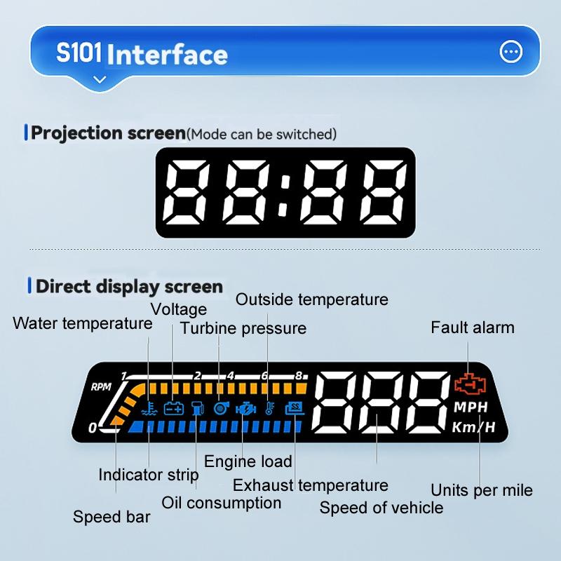 Vehicle Obd Head Up Display Multi Function Instrument For Oil Temp & Gearbox Monitoring - S101