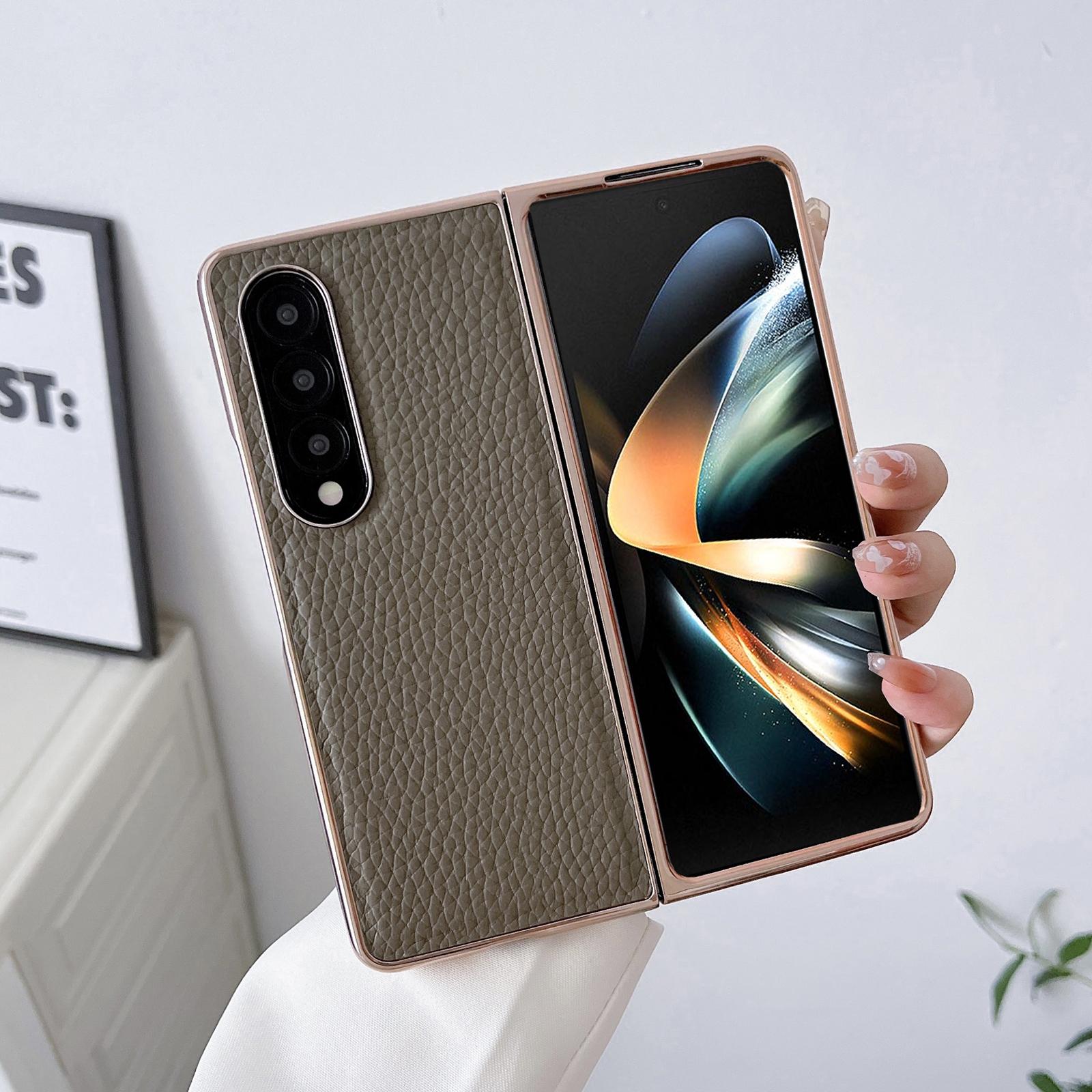 Star Series Nano Electroplating Pu Case For Samsung Galaxy Z Fold 4 - Forest Green