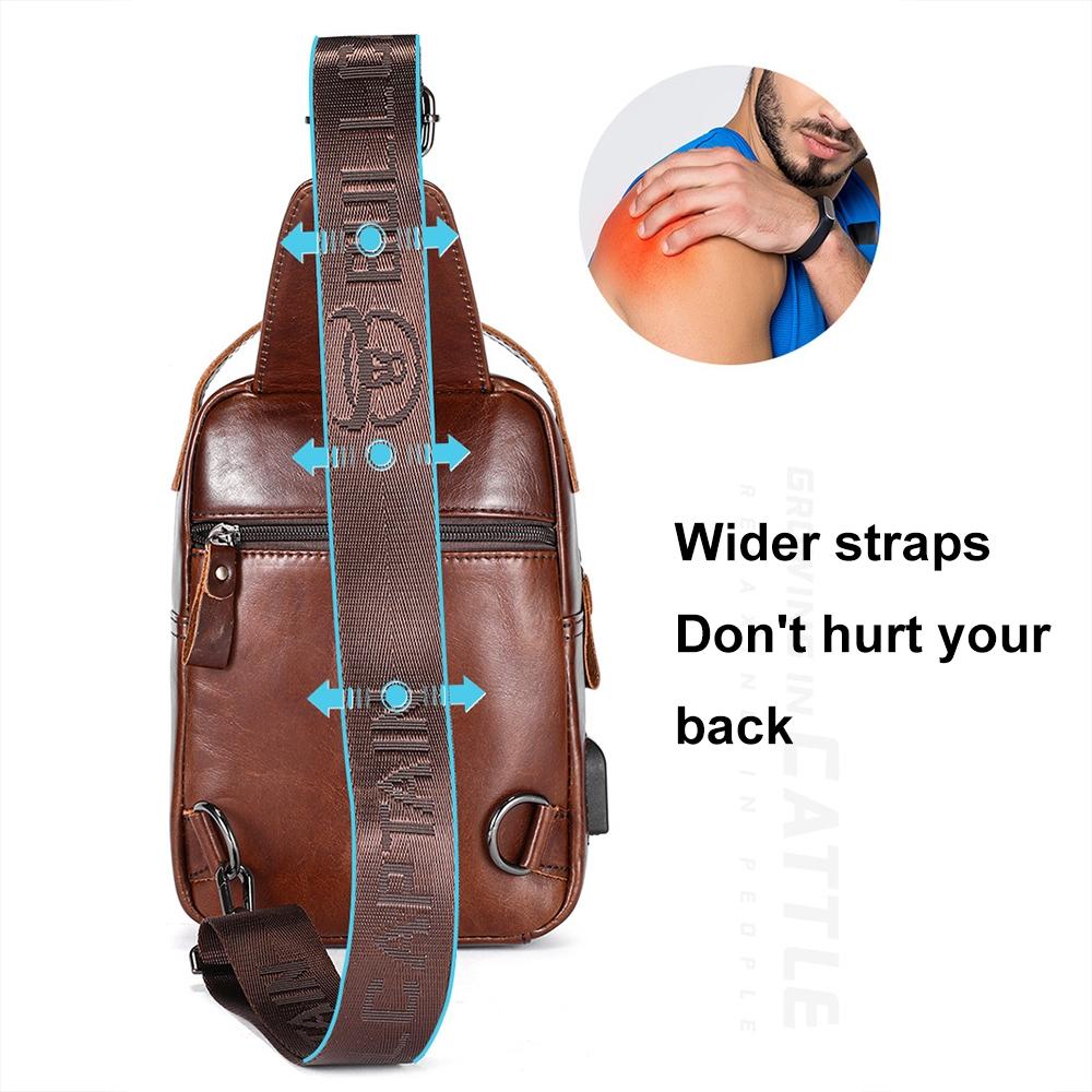 Large Retro Cowhide Crossbody Bag With Usb Port - Coffee