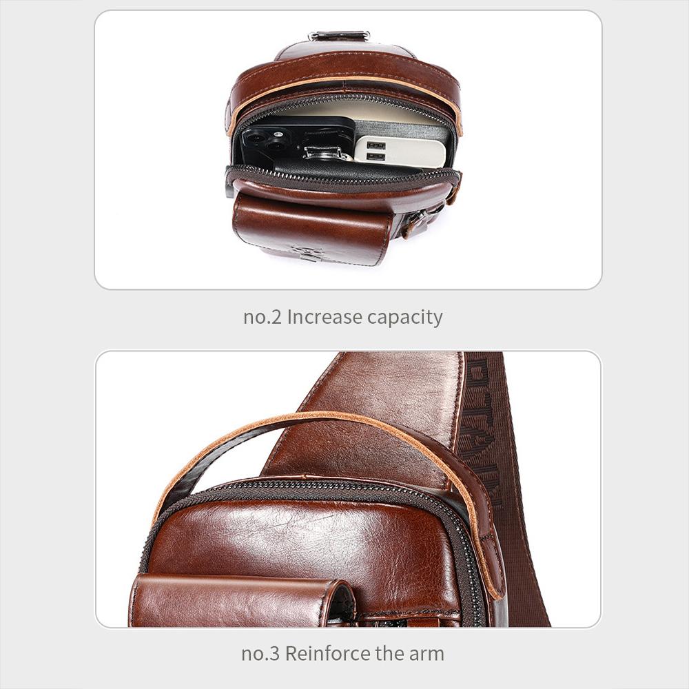 Large Retro Cowhide Crossbody Bag With Usb Port - Coffee