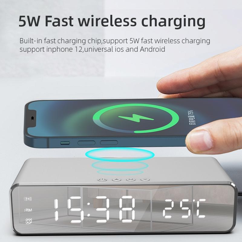 Wireless Charging Desktop Phone With Clock & Temperature Display - Black