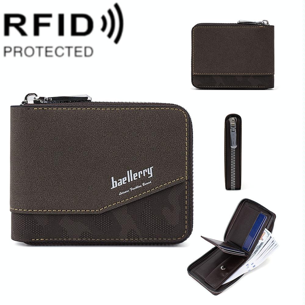 Retro Rfid Blocking Zip Wallet with Short Coin Pocket - Coffee