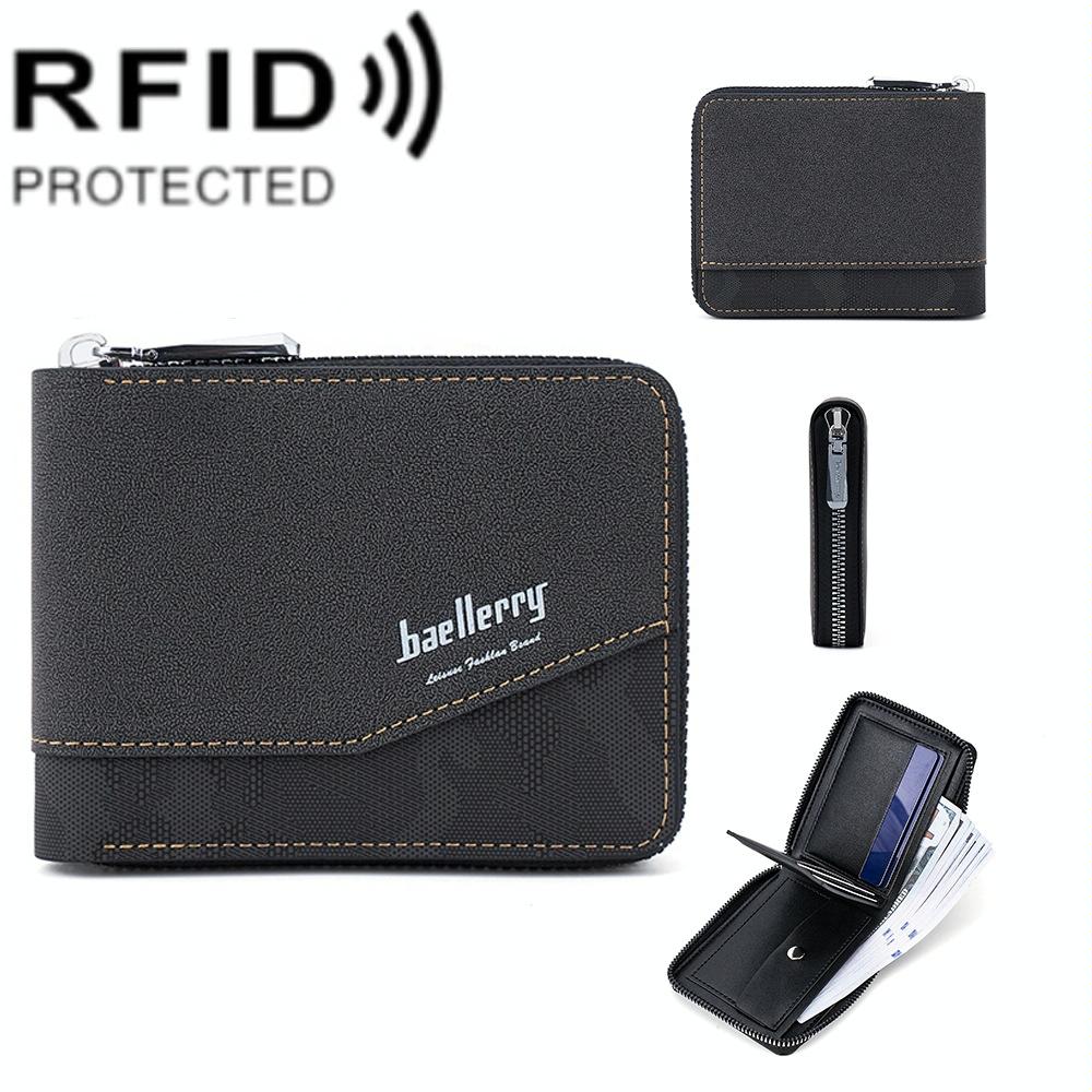 Retro Rfid Blocking Zip Wallet with Short Coin Pocket - Coffee