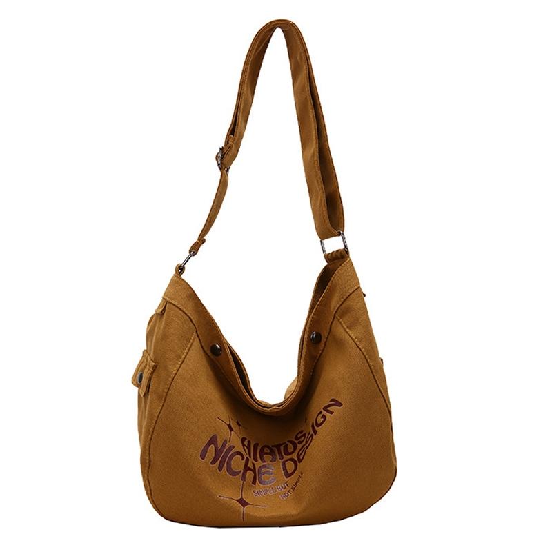 Printed Letter Canvas Tote For Women Spacious & Casual - Khaki