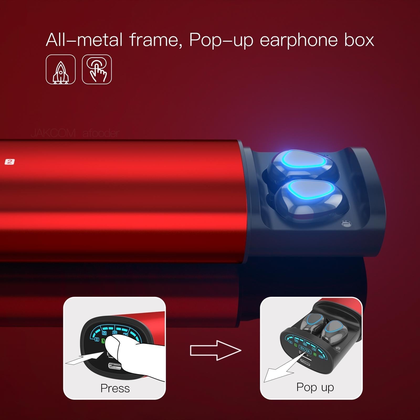 2-in-1 True Wireless Earbuds with Bluetooth 5.0 and Power Bank - Red