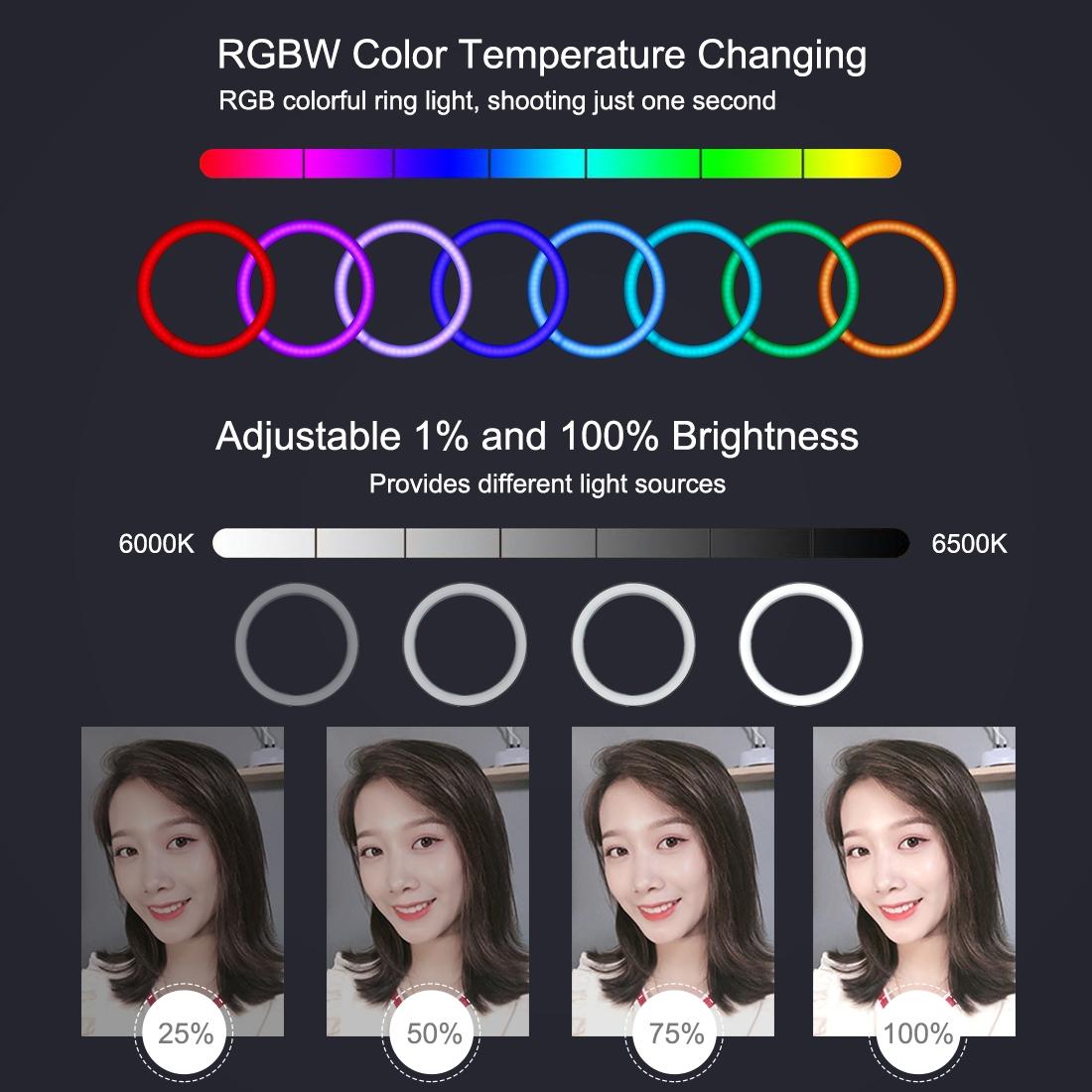 10.2 Rgbw Led Ring Light Kit with Tripod Remote and Phone Clamp