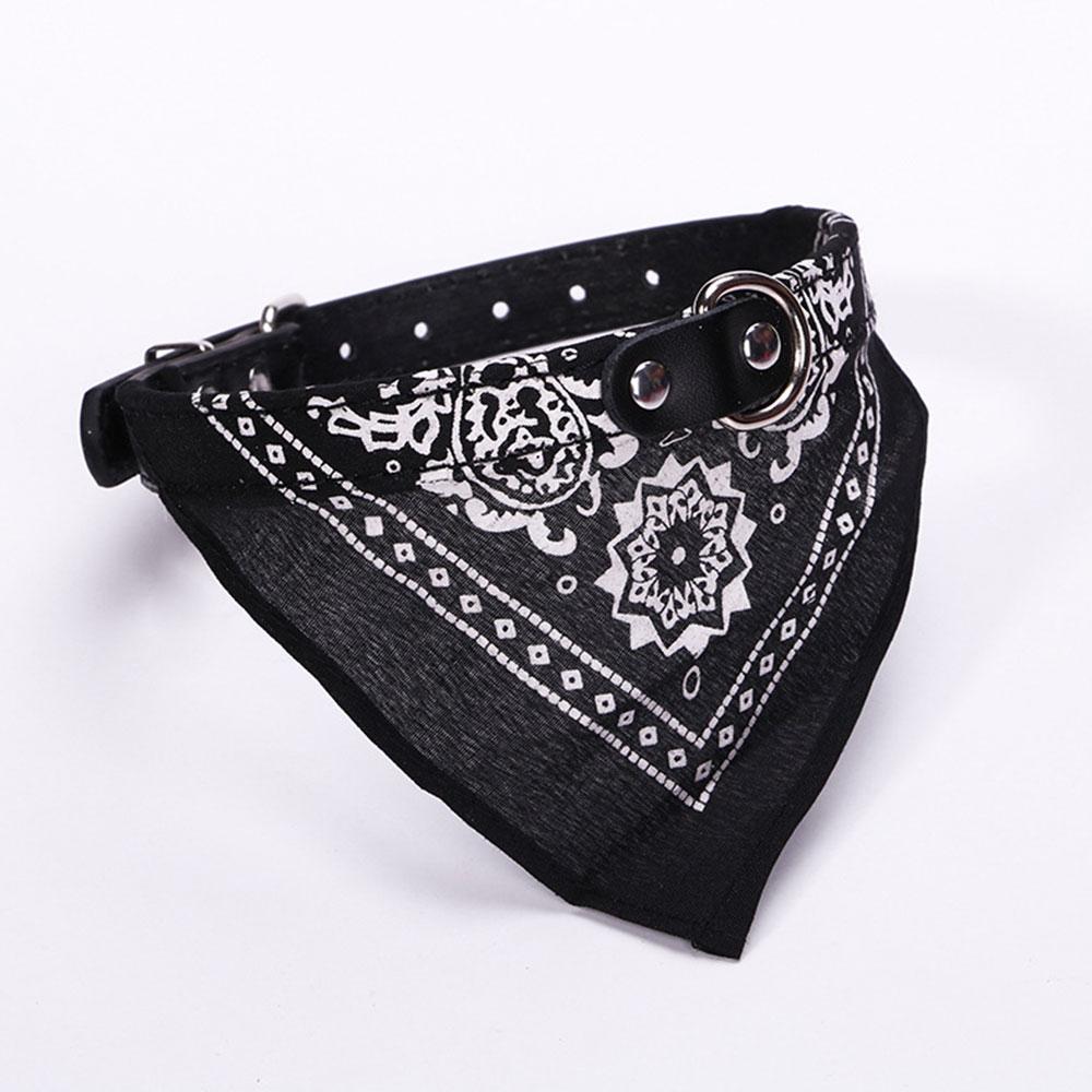 Adjustable Dog Bandana Leather Printed Soft Scarf Collar Neckerchief For Puppy Pet - Size M - Black