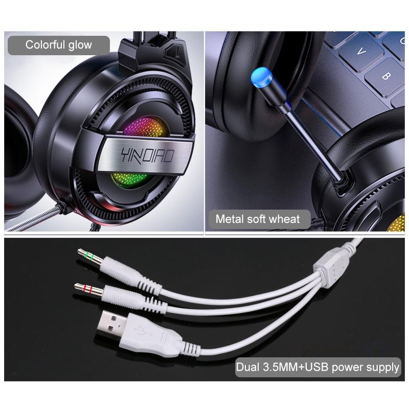 Usb Wired Gaming Headset With Mic & Rgb Light 1.67M Cable Black