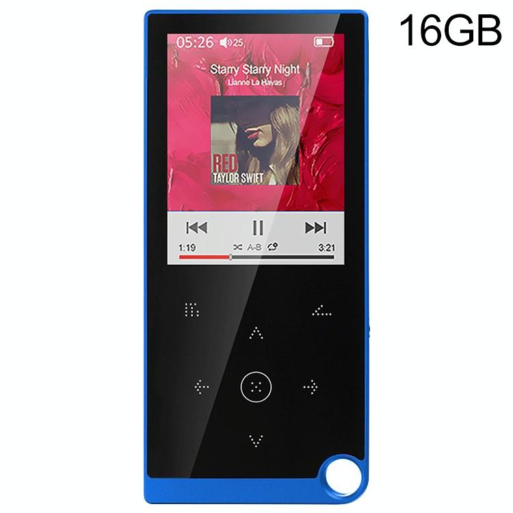 2.4 Inch Touch Mp4 / Mp3 Player 16Gb Memory E Book / Alarm / Timer No Bluetooth - Blue
