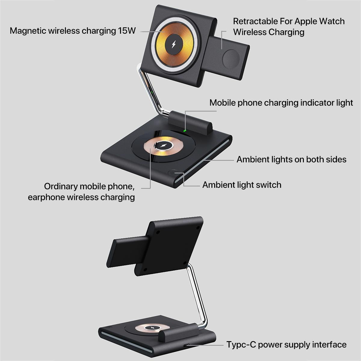 15W Foldable Magnetic Wireless Charger - Black