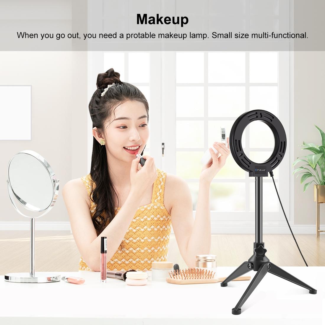 12cm Ring Light & Desktop Tripod Selfie Stick Mount with Usb Led Ring Selfie Beauty Vlogging Photography Video Lights Kit in Black