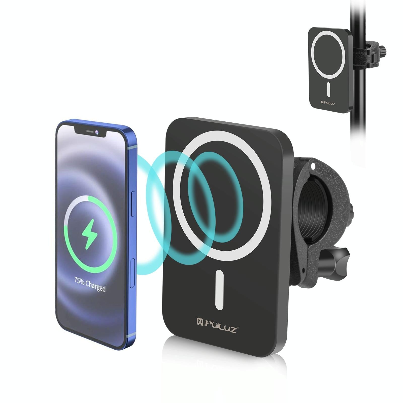 15W Magnetic Wireless Charger With Vlogging Phone Clamp - Black