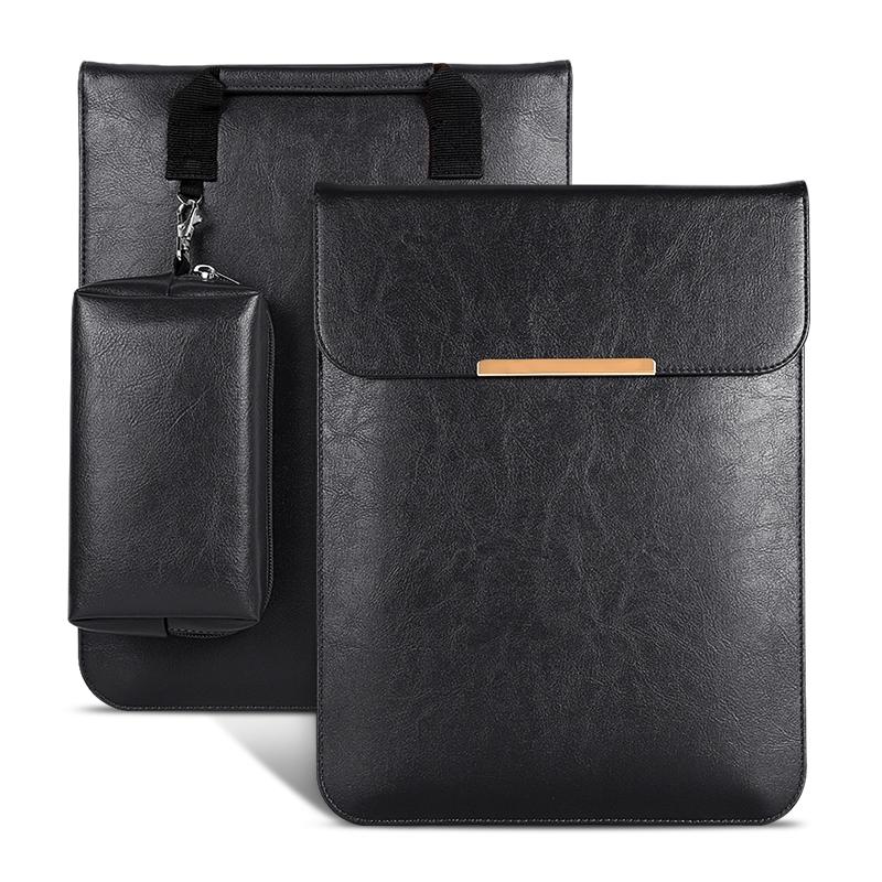 13.3 2-In-1 Laptop Sleeve With Mouse Storage In Pu Leather - Black