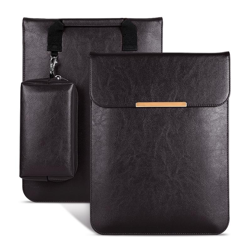 13.3 2-In-1 Laptop Sleeve With Mouse Storage In Pu Leather - Black