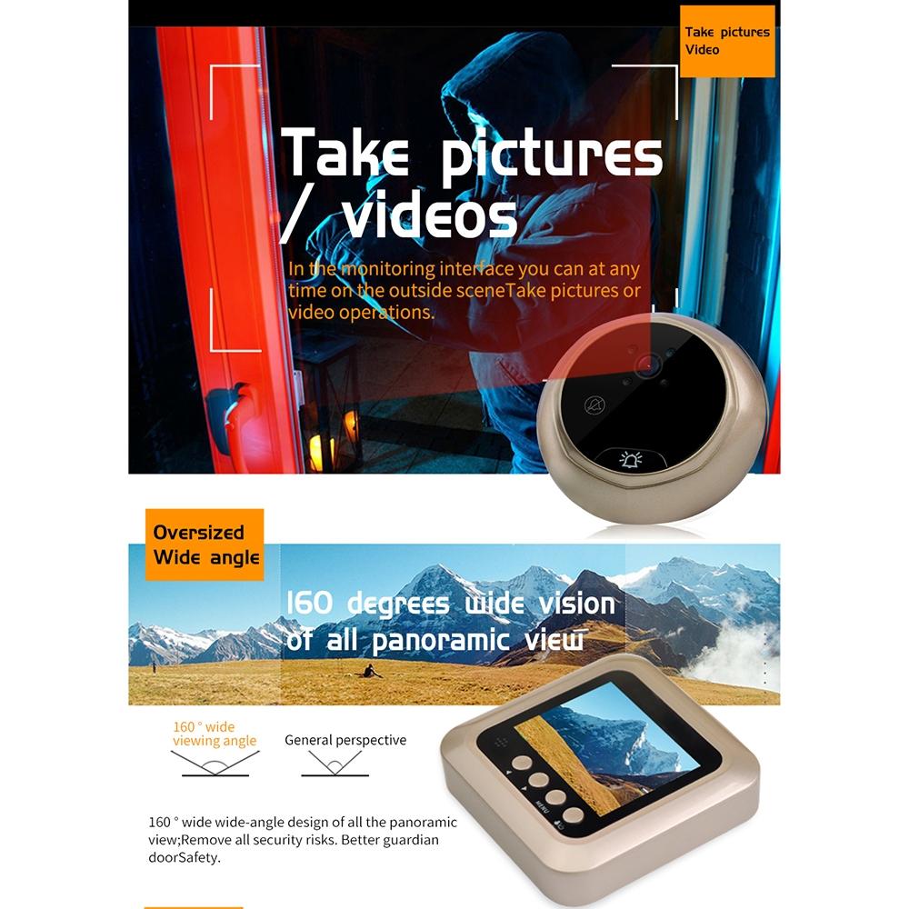 2.4 Screen 2.0Mp Security Camera With Night Vision And Video Recording - No Disturb Peephole Viewer - Black