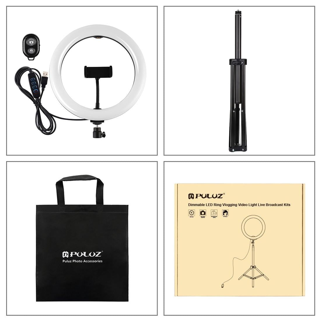 10.2 26cm Ring Light Kit with Tripod Usb 3 Modes Dual Colour Phone Clamp Remote - Black