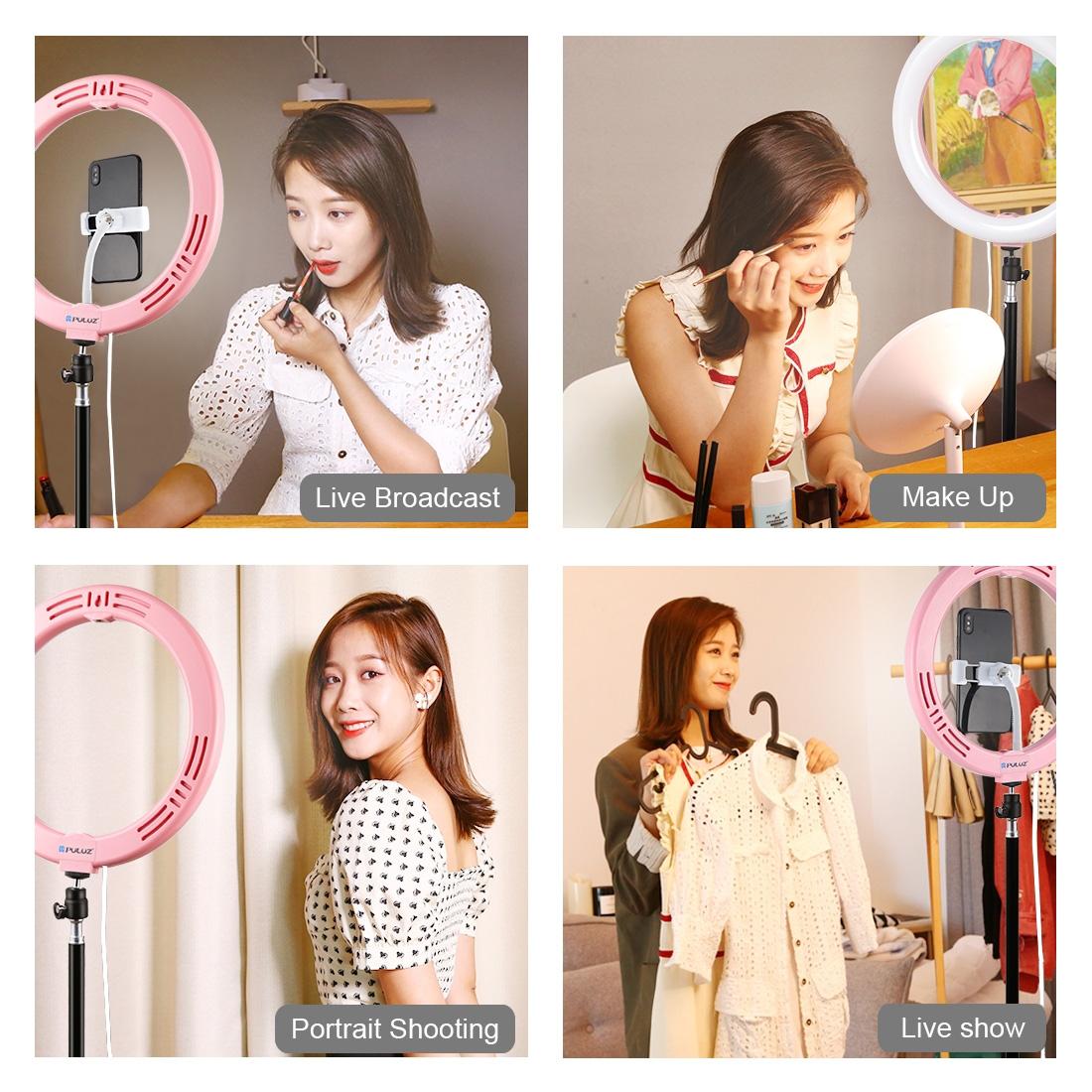 26cm Usb 3 Modes Dimmable Led Ring Light with Phone Clamp - Black