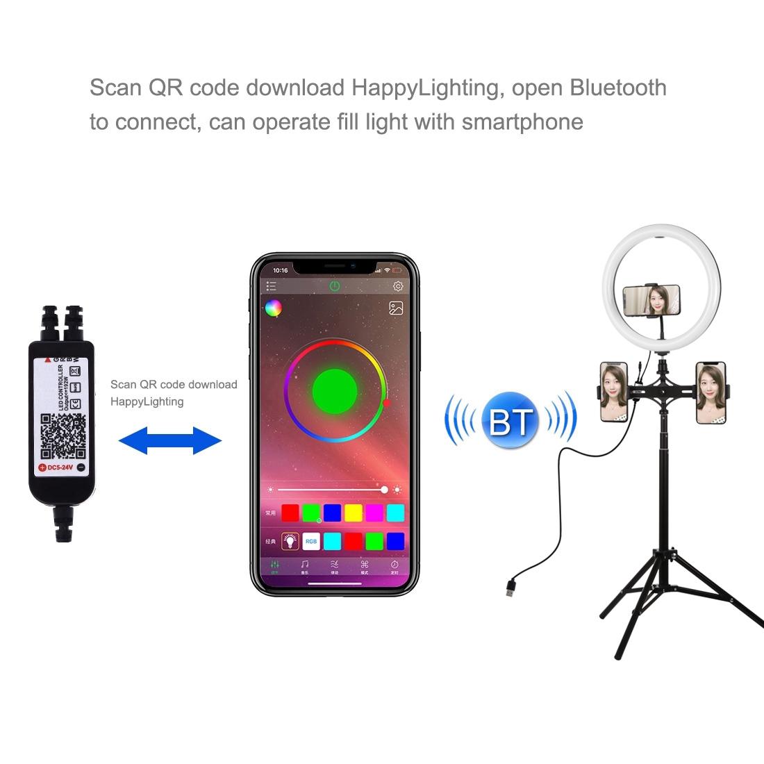 11.8 Rgbw Led Ring Light Kit with Mount Dual Phone Brackets and Remote Control