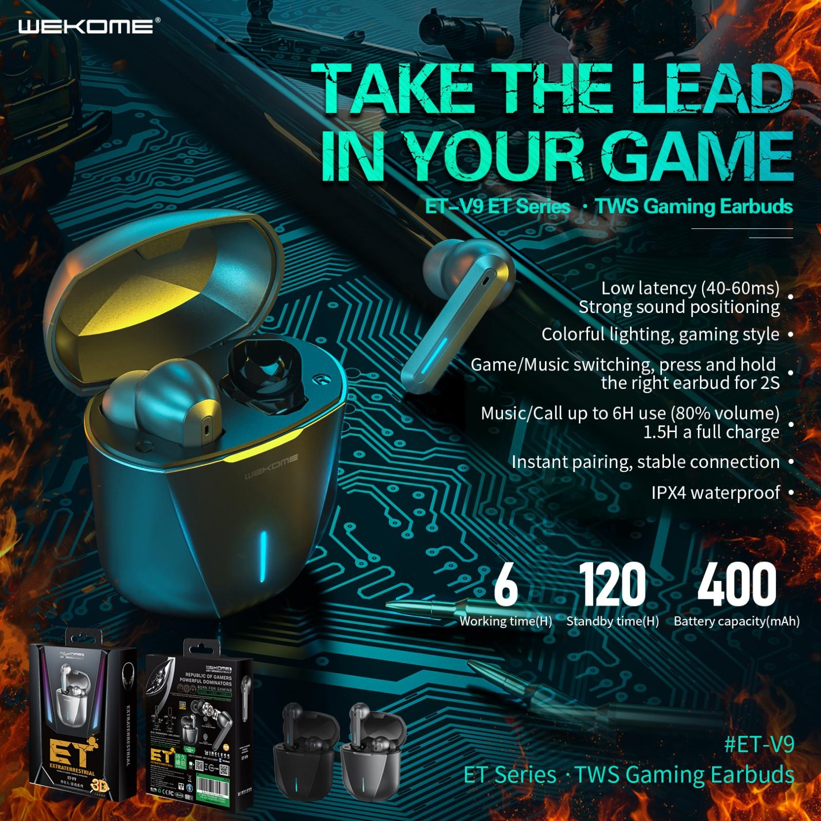 Wireless Bluetooth Gaming Earphones - et Series V9 - Black