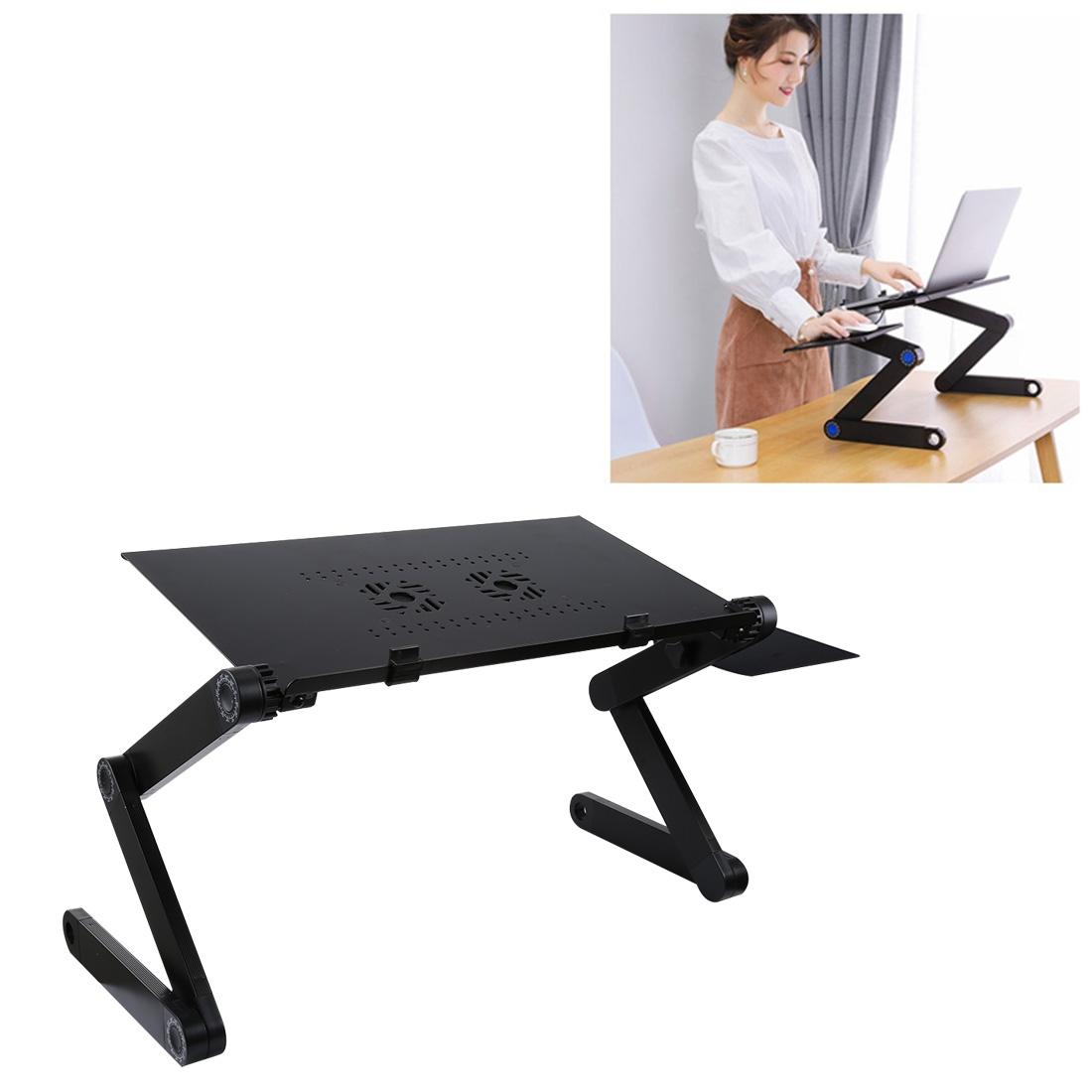Adjustable Foldable Laptop Stand with Fans & Mouse Pad - Portable Aluminum - Black