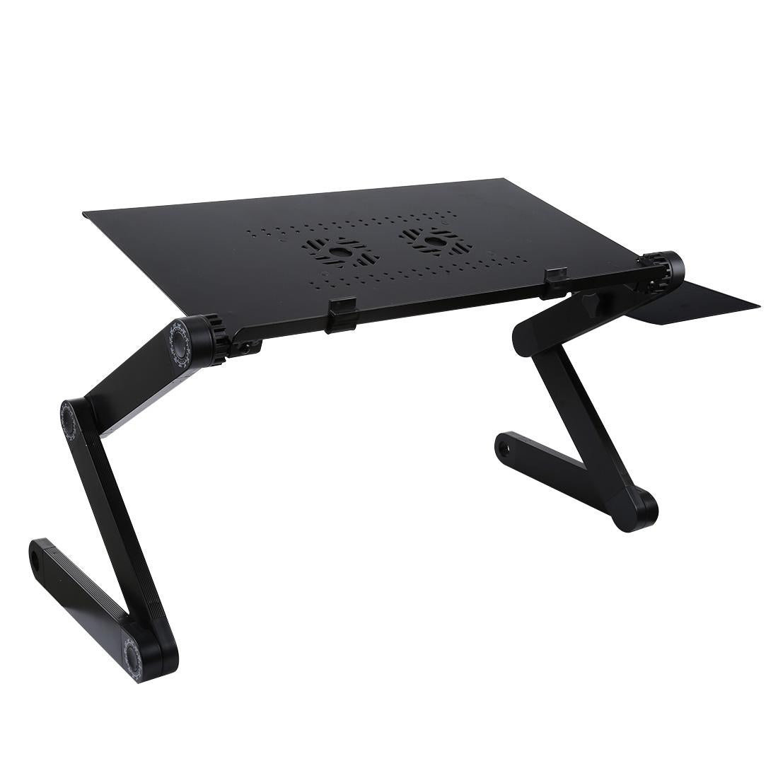 Adjustable Foldable Laptop Stand with Fans & Mouse Pad - Portable Aluminum - Black