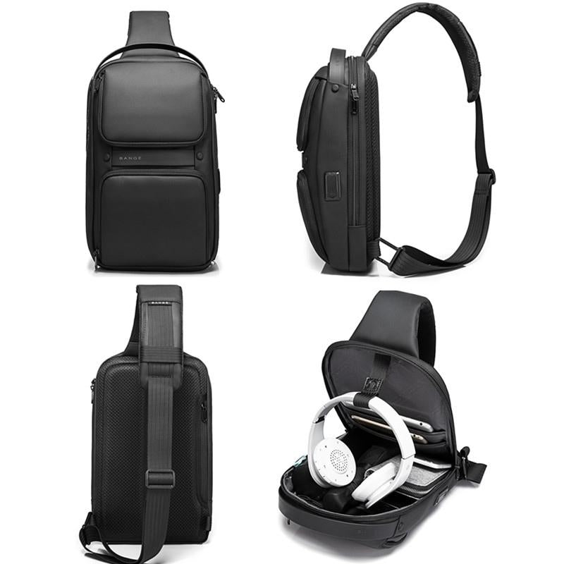 Waterproof Oxford Cloth Crossbody Chest Bag With Usb Port 35 X 21 X 12Cm Black